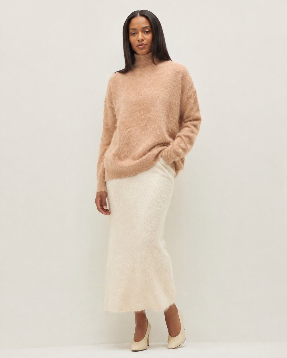 NakedCashmere 100% Cashmere Brushed Fuzzy Turtleneck Sweater Blush M/L